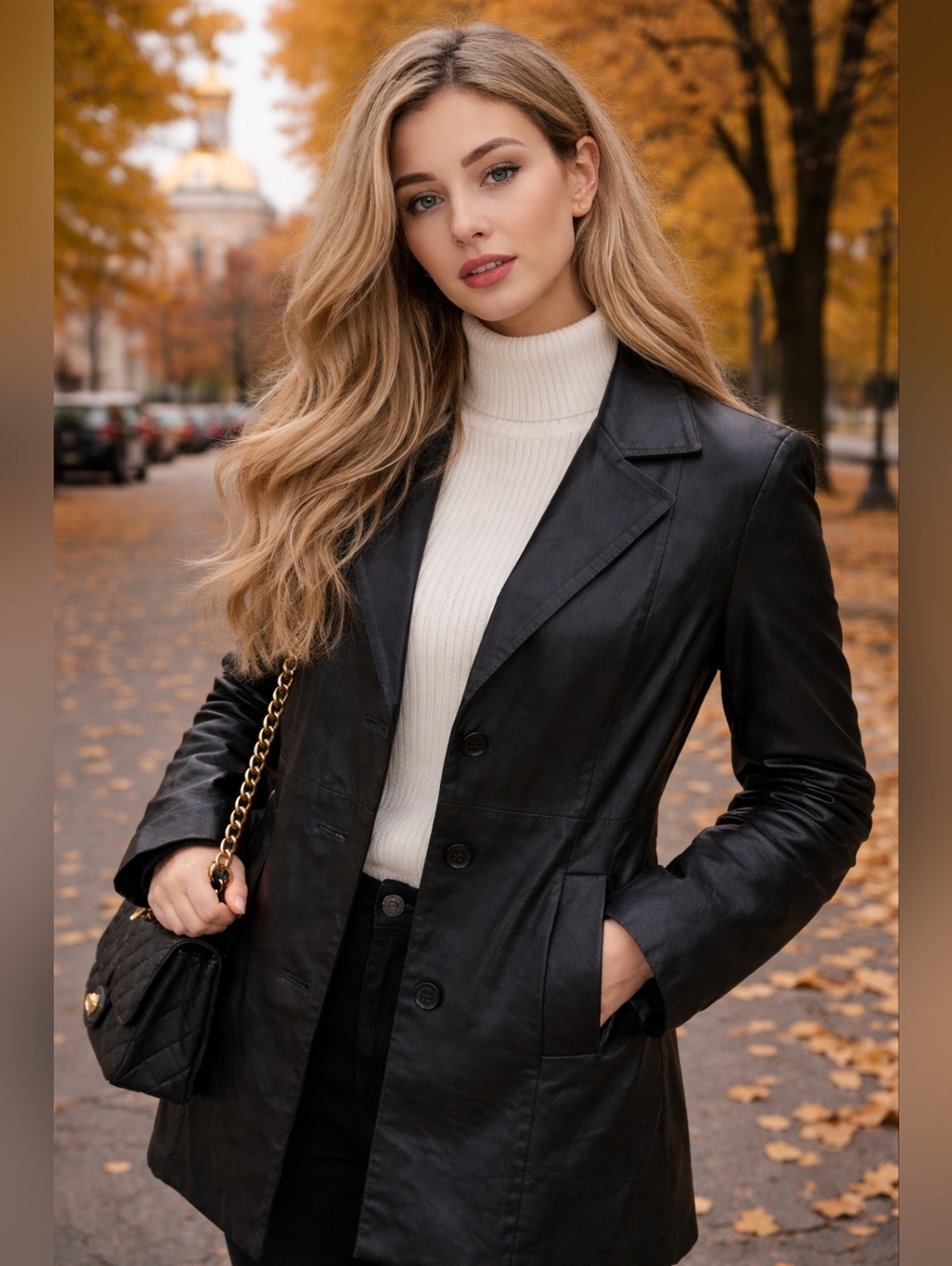 Wilsons Leather Black Longline Leather Blazer